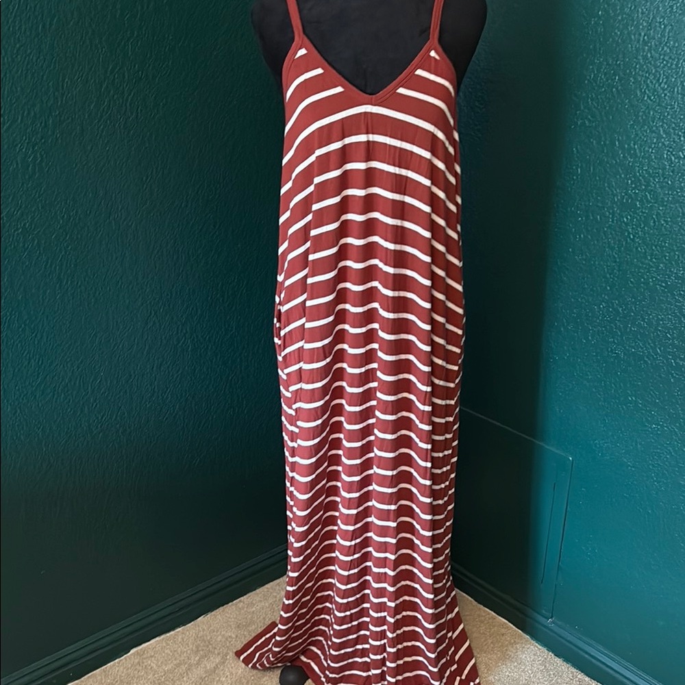 Striped Maxi Dress in Rust Orange and White